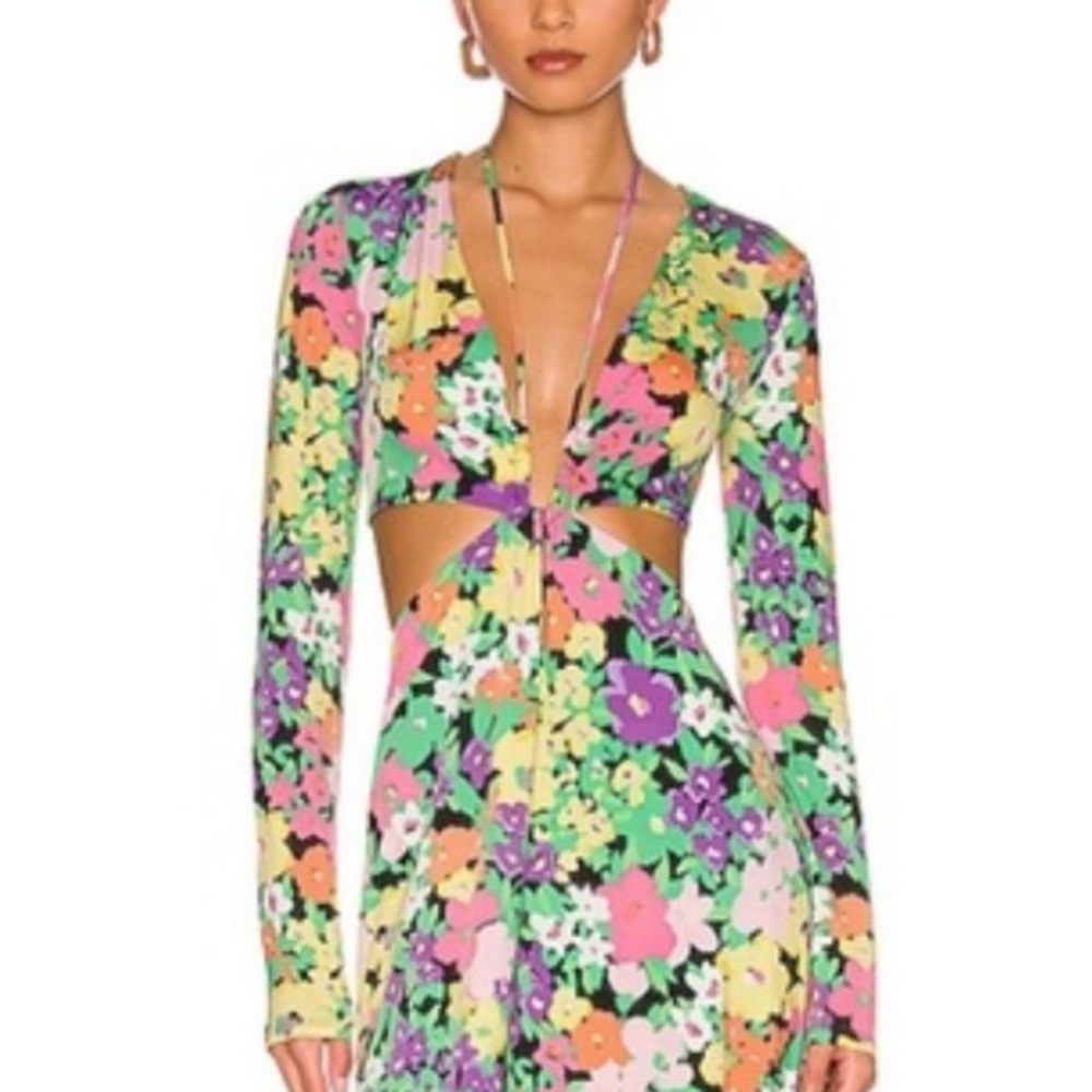AFRM Neon Garden Floral Cutout Maxi Dress size XL